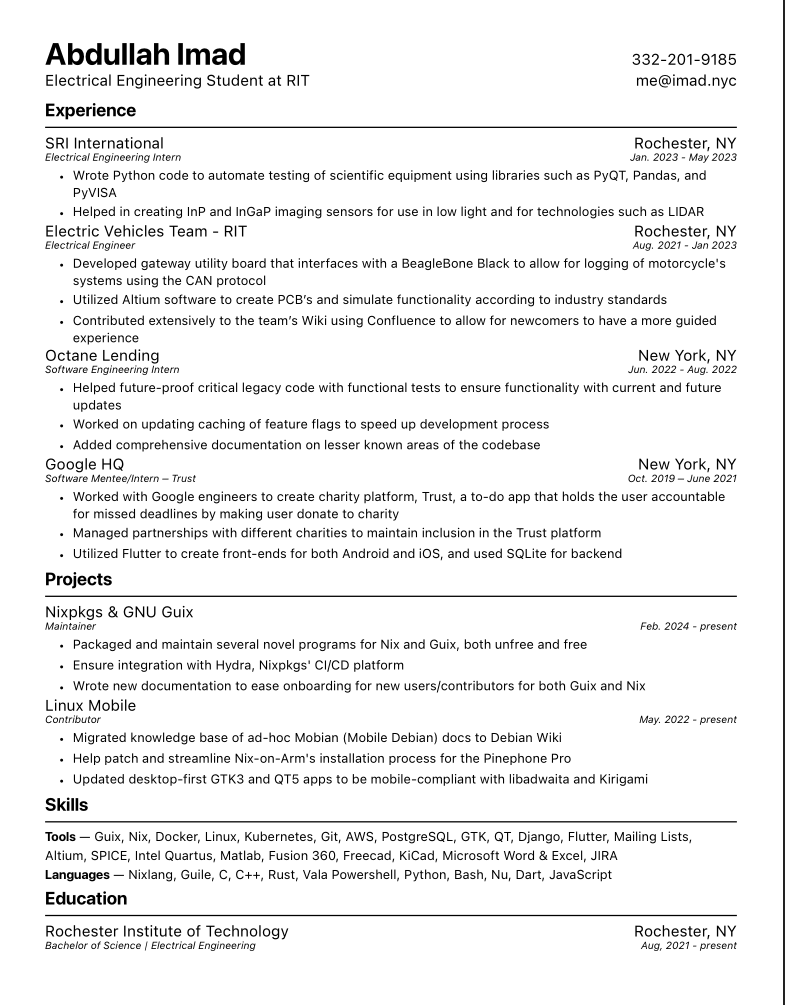 picture of my resume as of this blog post